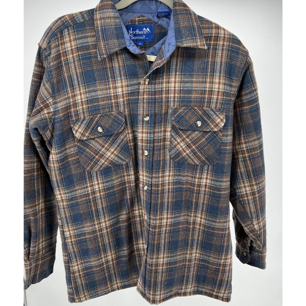 Vintage Northern Summit Wool Blend Plaid Shirt Jacket Flannel Quilt Lined Size M